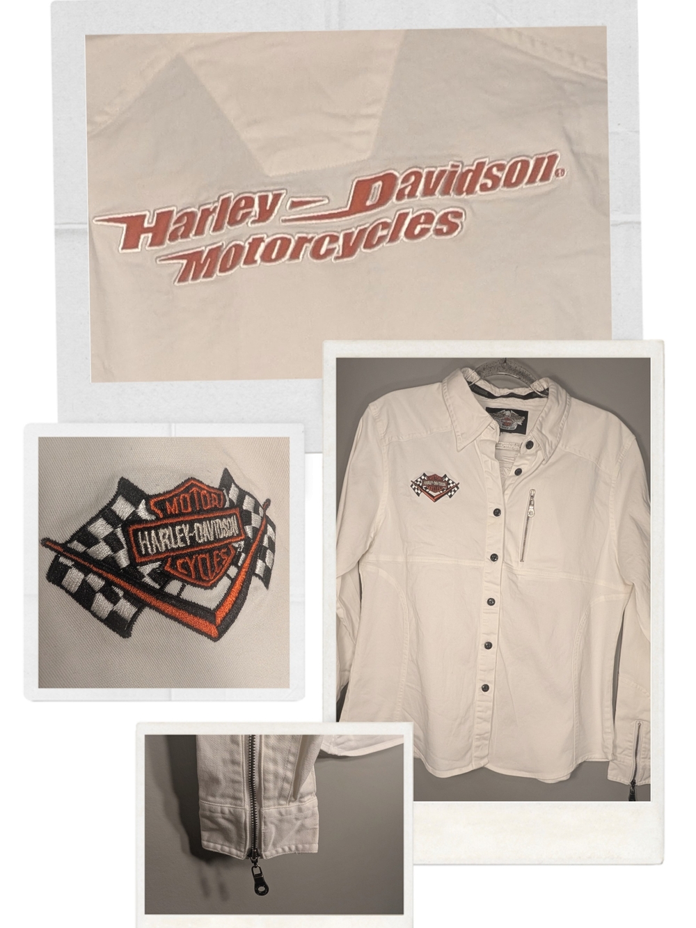 Harley-Davidson Vintage Y2K Women's Cream Button-Up Medium Shirt Zipper Cuffs